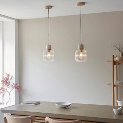 Travi Ribbed - Natural Travertine Stone Pendant with Clear Ribbed Glass Travi Ribbed - Natural Travertine Stone Pendant with Clear Ribbed Glass