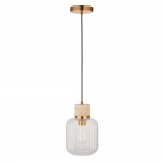Travi Ribbed - Natural Travertine Stone Pendant with Clear Ribbed Glass Travi Ribbed - Natural Travertine Stone Pendant with Clear Ribbed Glass