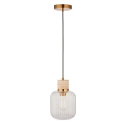 Travi Ribbed - Natural Travertine Stone Pendant with Clear Ribbed Glass Travi Ribbed - Natural Travertine Stone Pendant with Clear Ribbed Glass