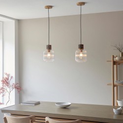 Travi Ribbed - Dark Brown Emperador Marble Pendant with Clear Ribbed Glass Travi Ribbed - Dark Brown Emperador Marble Pendant with Clear Ribbed Glass