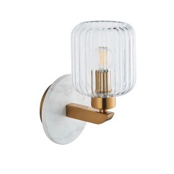 Travi Ribbed - White Volakas Marble Wall Lamp with Clear Ribbed Glass Travi Ribbed - White Volakas Marble Wall Lamp with Clear Ribbed Glass