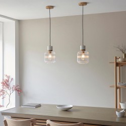 Travi Ribbed - White Volakas Marble Pendant with Clear Ribbed Glass Travi Ribbed - White Volakas Marble Pendant with Clear Ribbed Glass