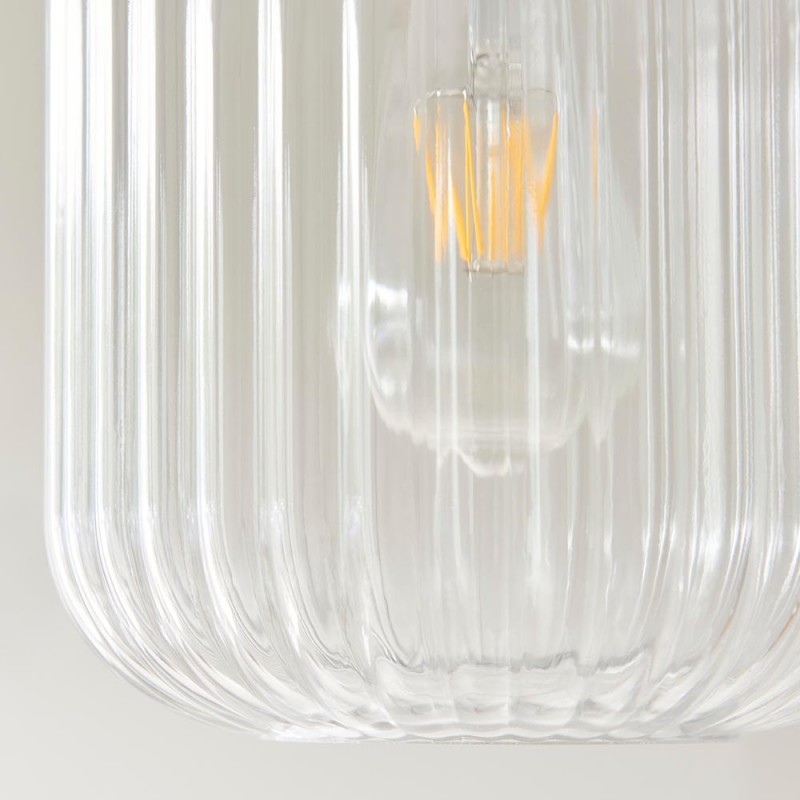 - Travi Ribbed - White Volakas Marble Pendant with Clear Ribbed Glass Endon-120667 - Travi Ribbed - White Volakas Marble Pendant with Clear Ribbed Glass