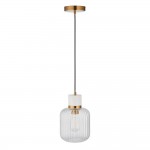 Travi Ribbed - White Volakas Marble Pendant with Clear Ribbed Glass Travi Ribbed - White Volakas Marble Pendant with Clear Ribbed Glass