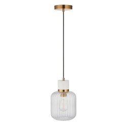 Travi Ribbed - White Volakas Marble Pendant with Clear Ribbed Glass Travi Ribbed - White Volakas Marble Pendant with Clear Ribbed Glass