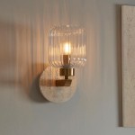 Travi Ribbed - Natural Travertine Stone Wall Lamp with Clear Ribbed Glass Travi Ribbed - Natural Travertine Stone Wall Lamp with Clear Ribbed Glass