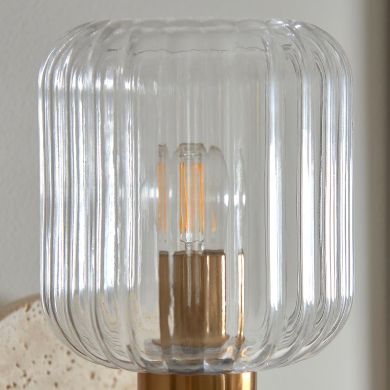 - Travi Ribbed - Natural Travertine Stone Wall Lamp with Clear Ribbed Glass Endon-120668 - Travi Ribbed - Natural Travertine Stone Wall Lamp with Clear Ribbed Glass