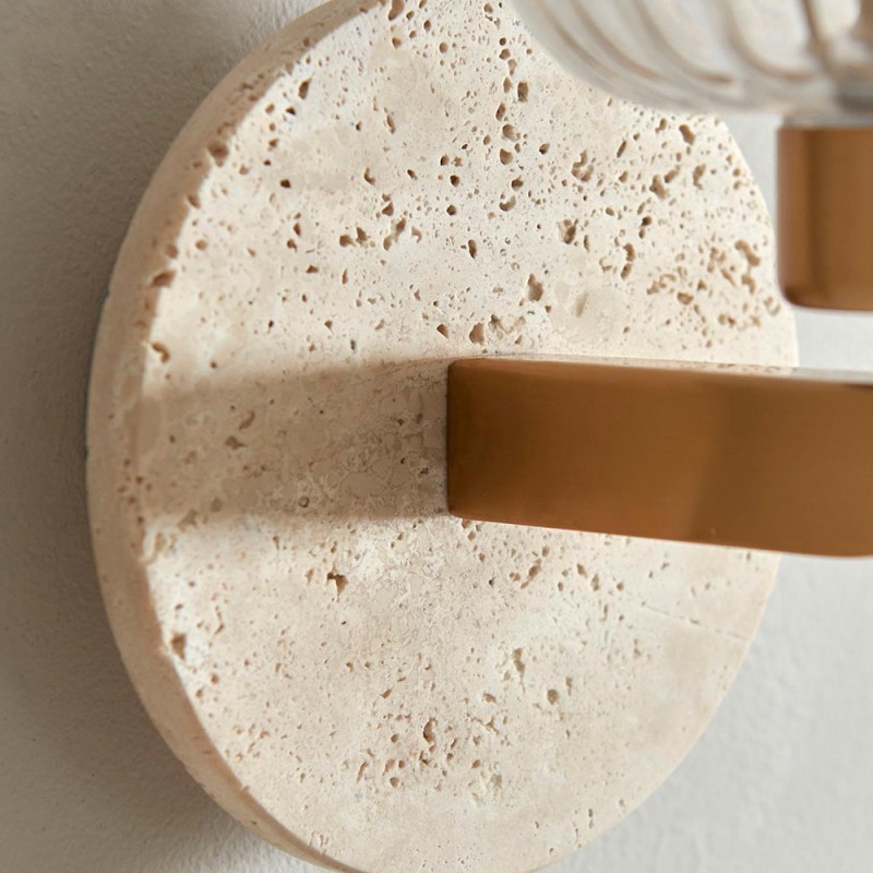 - Travi Ribbed - Natural Travertine Stone Wall Lamp with Clear Ribbed Glass Endon-120668 - Travi Ribbed - Natural Travertine Stone Wall Lamp with Clear Ribbed Glass