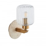 Travi Ribbed - Natural Travertine Stone Wall Lamp with Clear Ribbed Glass Travi Ribbed - Natural Travertine Stone Wall Lamp with Clear Ribbed Glass