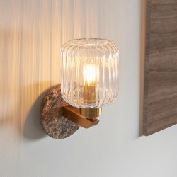 Travi Ribbed - Dark Brown Emperador Marble Wall Lamp with Clear Ribbed Glass Travi Ribbed - Dark Brown Emperador Marble Wall Lamp with Clear Ribbed Glass