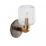 Travi Ribbed - Dark Brown Emperador Marble Wall Lamp with Clear Ribbed Glass Travi Ribbed - Dark Brown Emperador Marble Wall Lamp with Clear Ribbed Glass