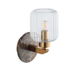 Travi Ribbed - Dark Brown Emperador Marble Wall Lamp with Clear Ribbed Glass Travi Ribbed - Dark Brown Emperador Marble Wall Lamp with Clear Ribbed Glass
