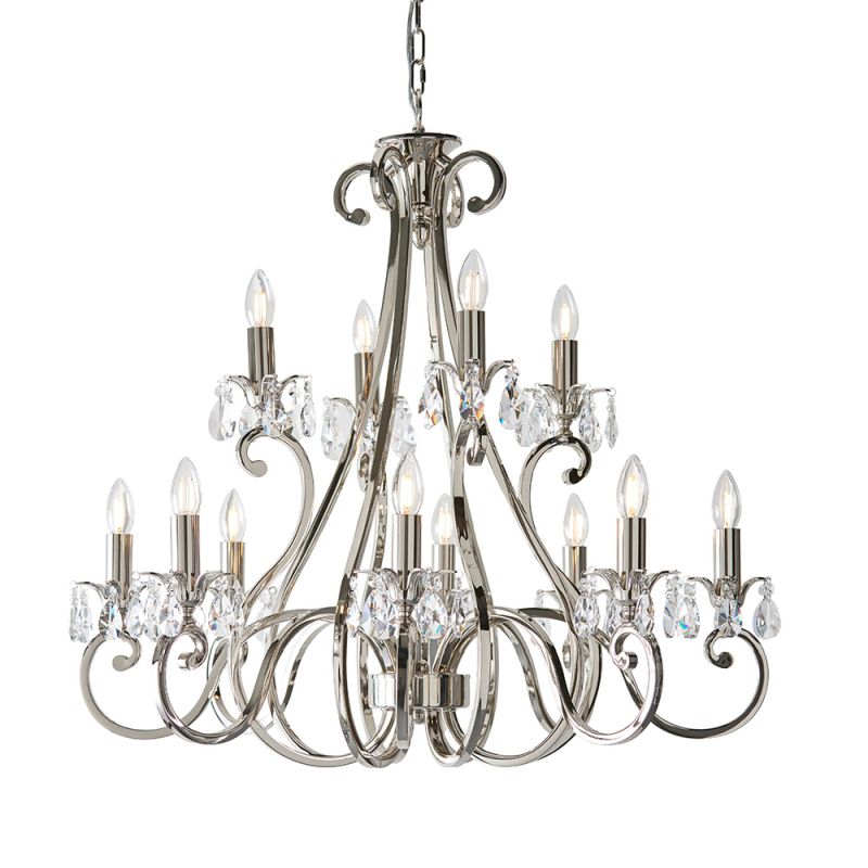 - Oksana - Polished Nickel 12 Light Chandelier with Crystal Endon-UL1P12N - Oksana - Polished Nickel 12 Light Chandelier with Crystal