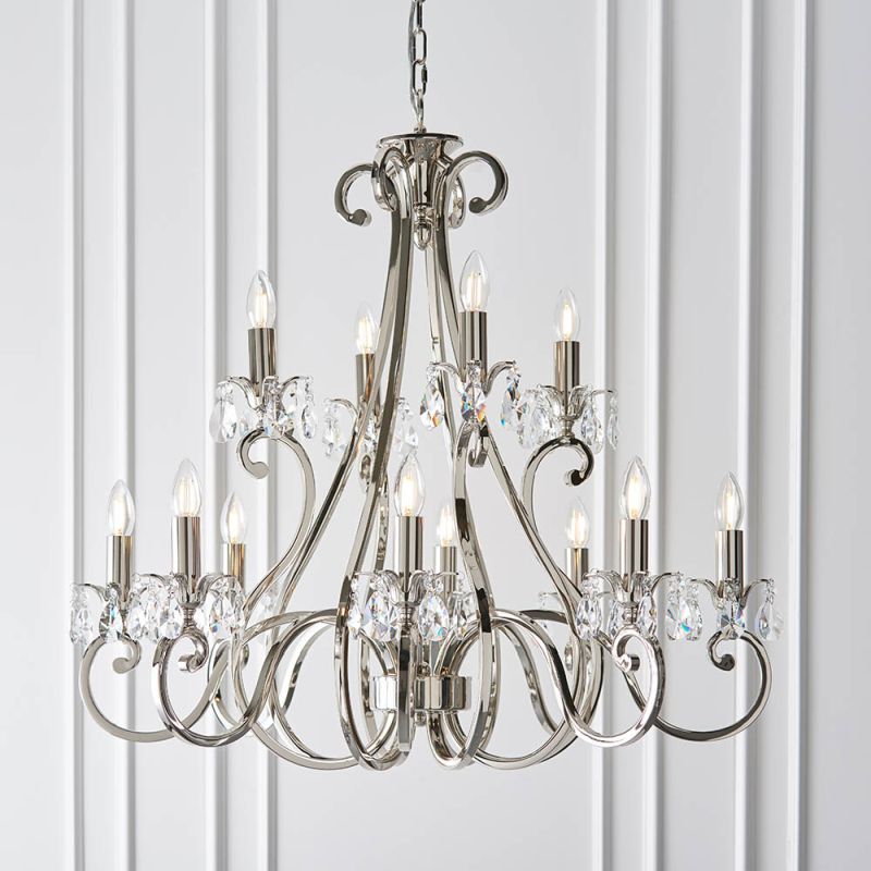 - Oksana - Polished Nickel 12 Light Chandelier with Crystal Endon-UL1P12N - Oksana - Polished Nickel 12 Light Chandelier with Crystal