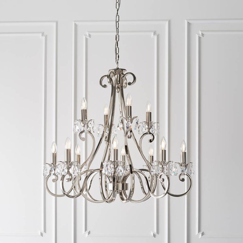 - Oksana - Polished Nickel 12 Light Chandelier with Crystal Endon-UL1P12N - Oksana - Polished Nickel 12 Light Chandelier with Crystal