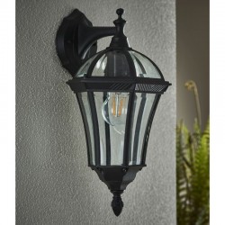 Drayton - Black Downlight Lantern Wall Lamp with Clear Glass 
