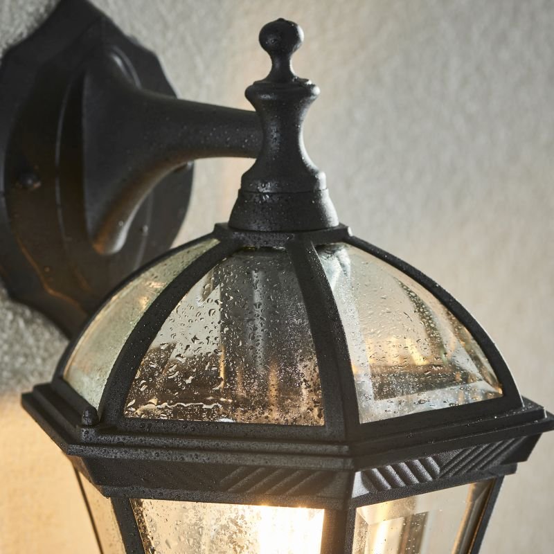 Endon-YG-3501 - Drayton - Black with Glass Downlight Lantern Wall Lamp