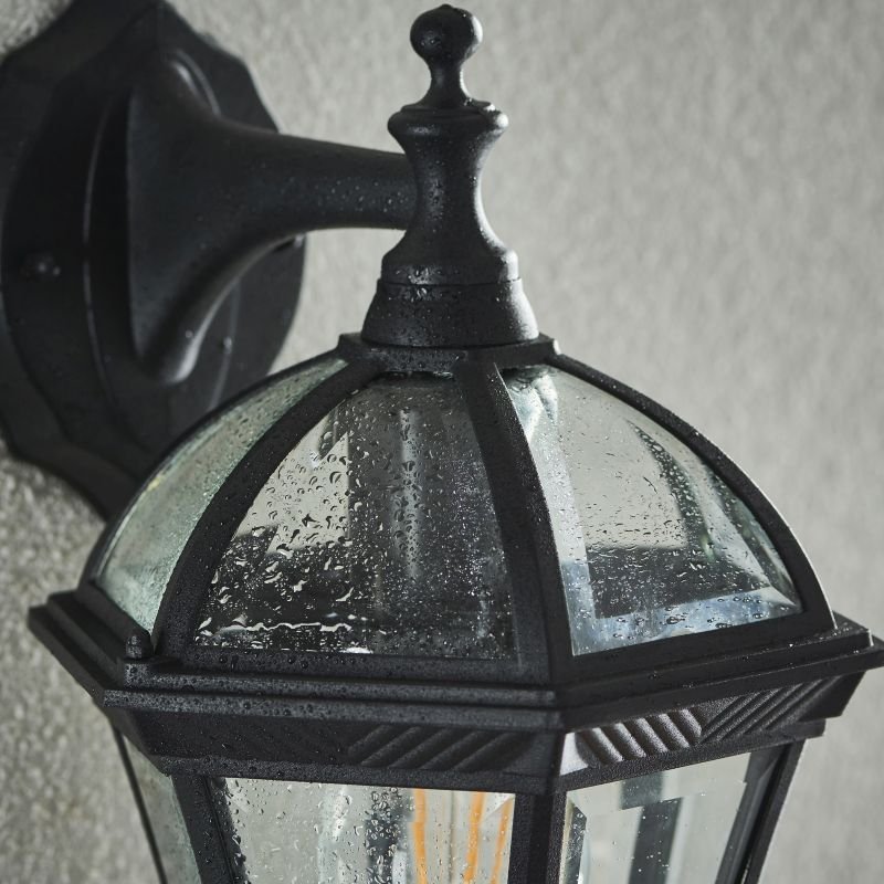 Endon-YG-3501 - Drayton - Black with Glass Downlight Lantern Wall Lamp