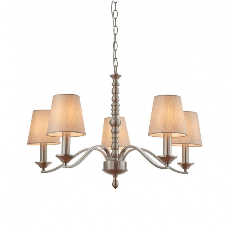 Endon-ASTAIRE-5SN - Astaire - Satin Nickel 5 Light Centre Fitting with Natural Cotton Shade