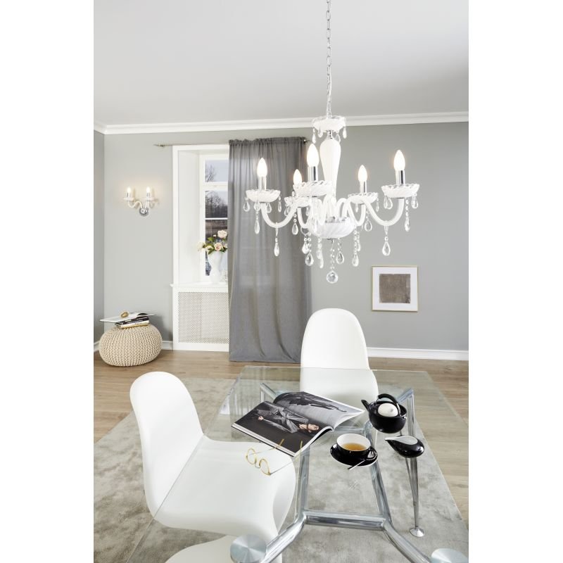Eglo-39113 - Carpento - White and Transparent Crystal 5 Light Chandelier