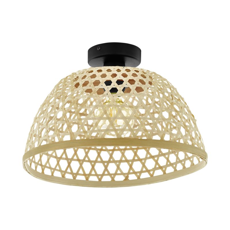 Eglo-43251 - Claverdon - Natural Wooden Shade & Black Ceiling Lamp