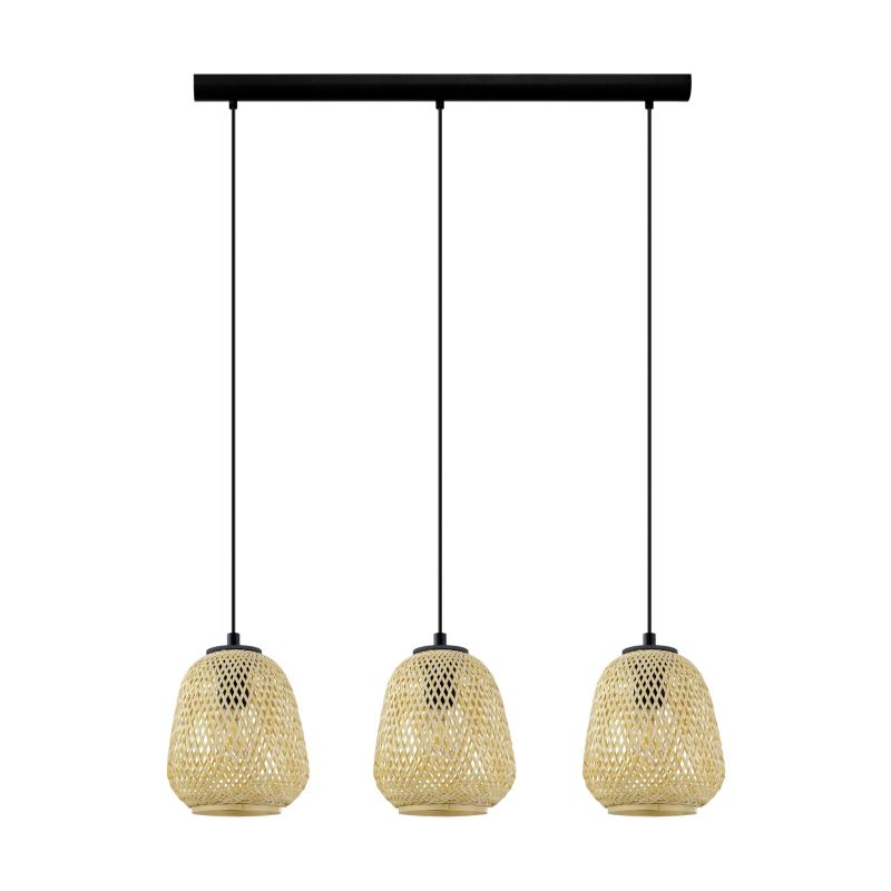 Eglo-43262 - Dembleby - Natural Wooden Shade & Black 3 Light over Island Fitting