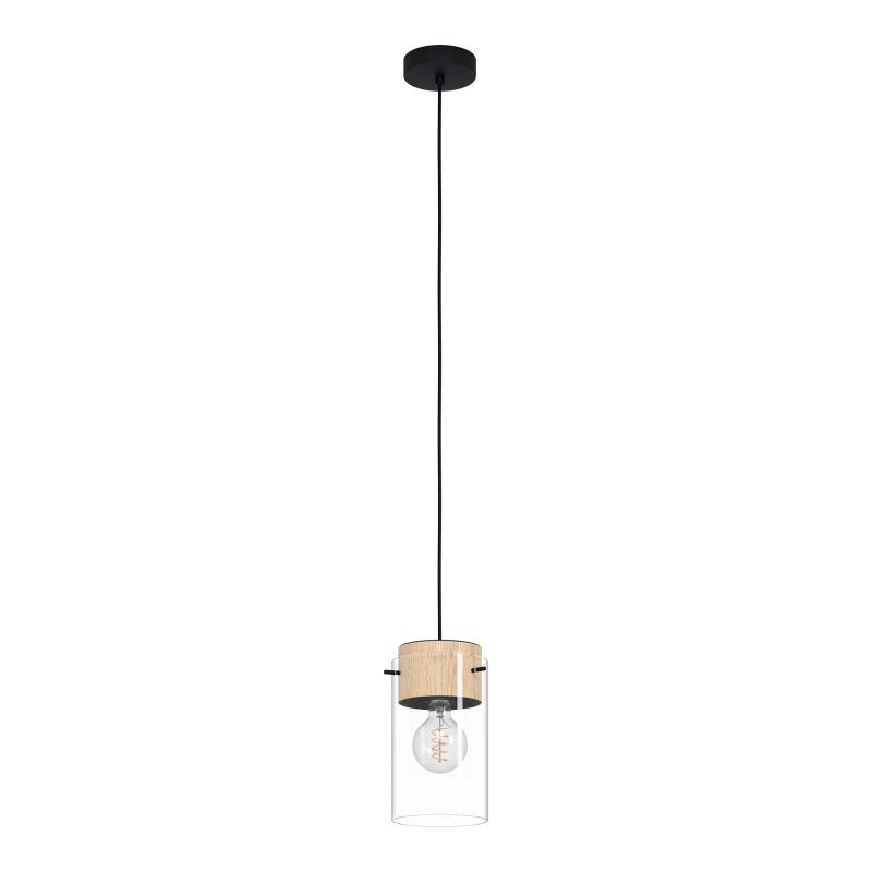 Eglo-43545 - Madreselva - Clear Glass & Wood with Black Pendant