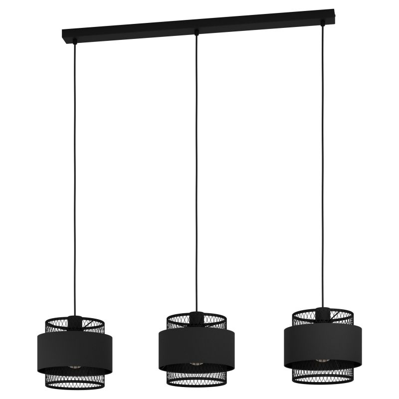 Eglo-43669 - Bazely - Black Mesh with Fabric Shades 3 Light over Island Fitting