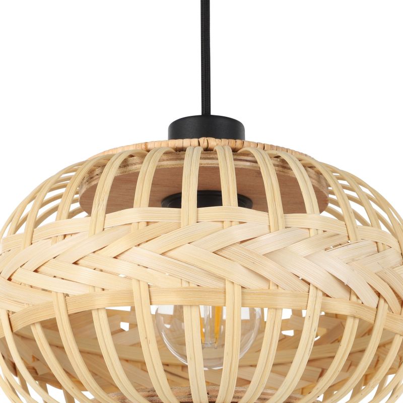 Eglo-43864 - Amsfield 1 - Black 3 Light Cluster Pendant with Wooden Shades