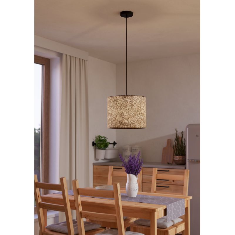 Eglo-43936 - Butterburn - Black Pendant with Birch Leaves Shade