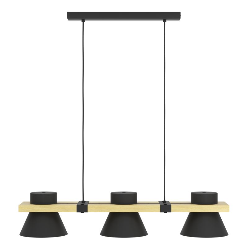 Eglo-43956 - Maccles - Wooden & Black 3 Light over Island Fitting
