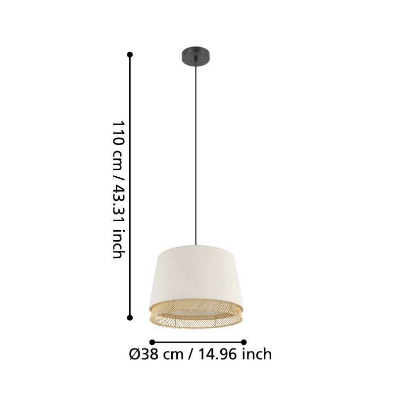 Eglo-43975 - Tabley - Black Pendant with Linen & Wooden Shade