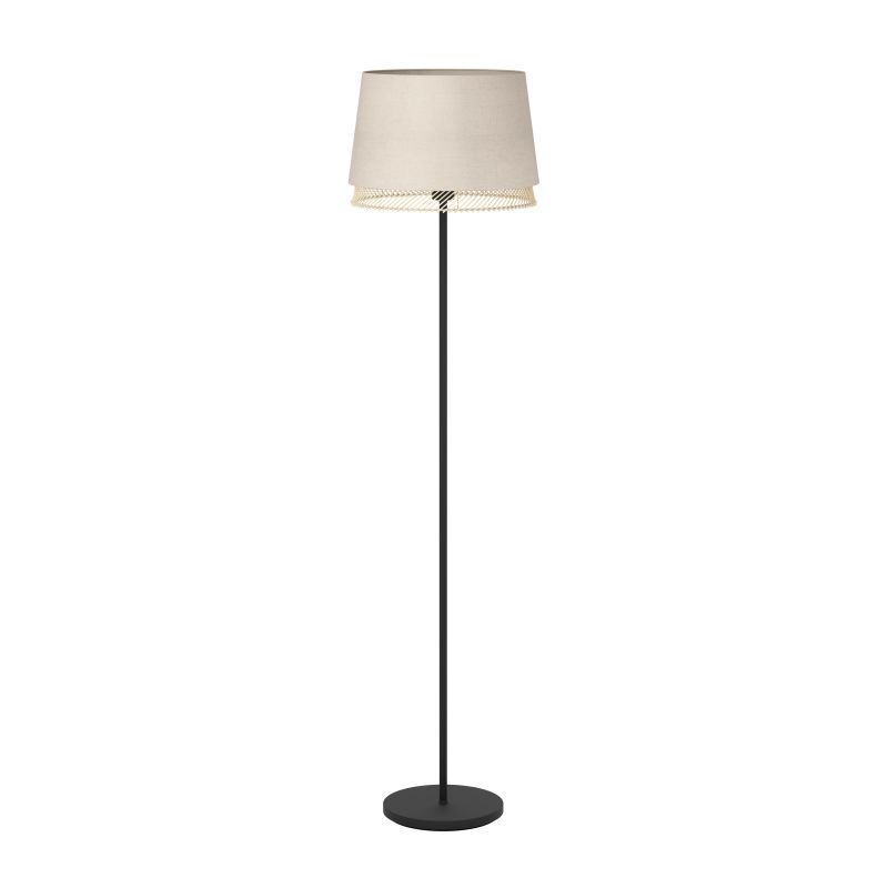 Eglo-43978 - Tabley - Black Floor Lamp with Linen & Wooden Shade