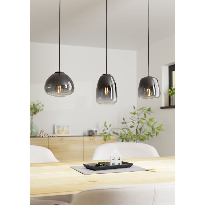 Eglo-900195 - Aguilares - Smoky Ombre Glass & Black 3 Light over Island Fitting