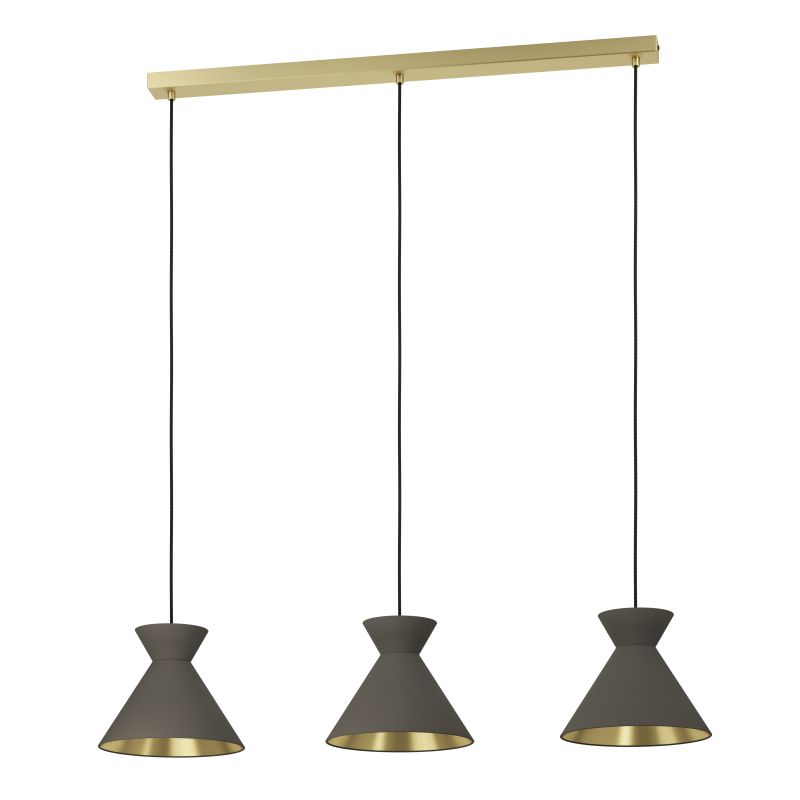 Eglo-900348 - Nastasia - Brass 3 Light over Island Fitting with Cappucino Fabric Shades