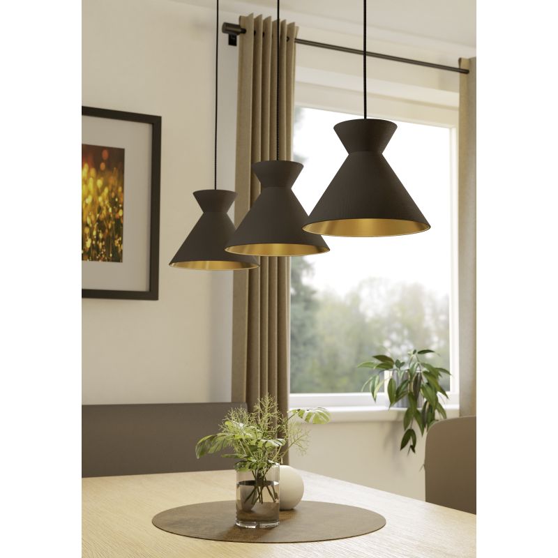 Eglo-900348 - Nastasia - Brass 3 Light over Island Fitting with Cappucino Fabric Shades