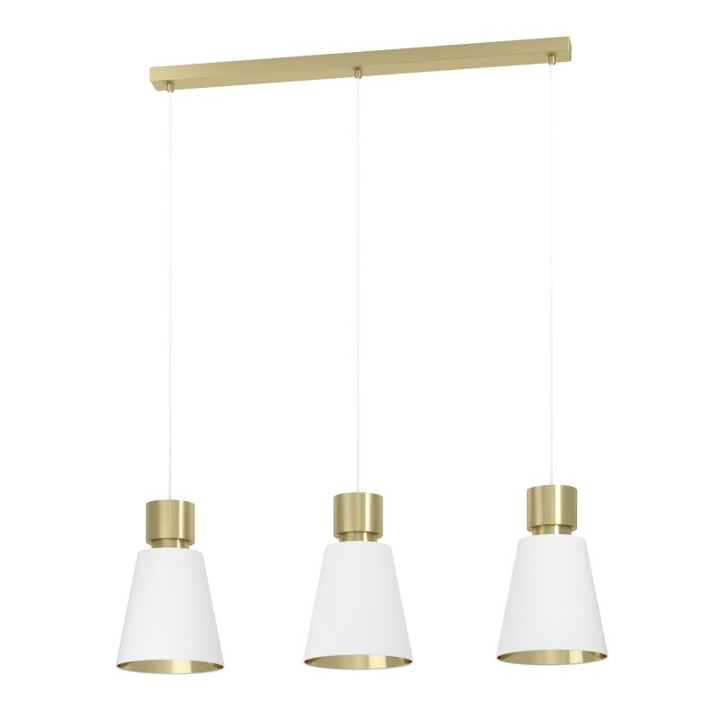 Eglo-900377 - Aglientina - Brushed Brass 3 Light over Island Fitting White Fabric Shade