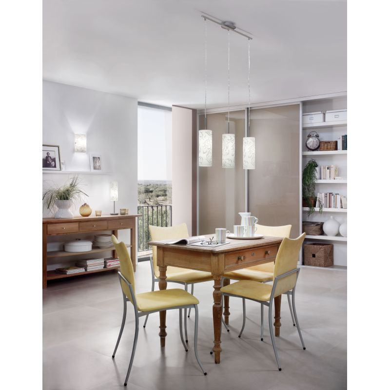 Kitchen Lights - Amadora - Decorative Glass & Nickel 3 Light over Island Fitting Eglo-90048 - Amadora - Decorative Glass & Nickel 3 Light over Island Fitting