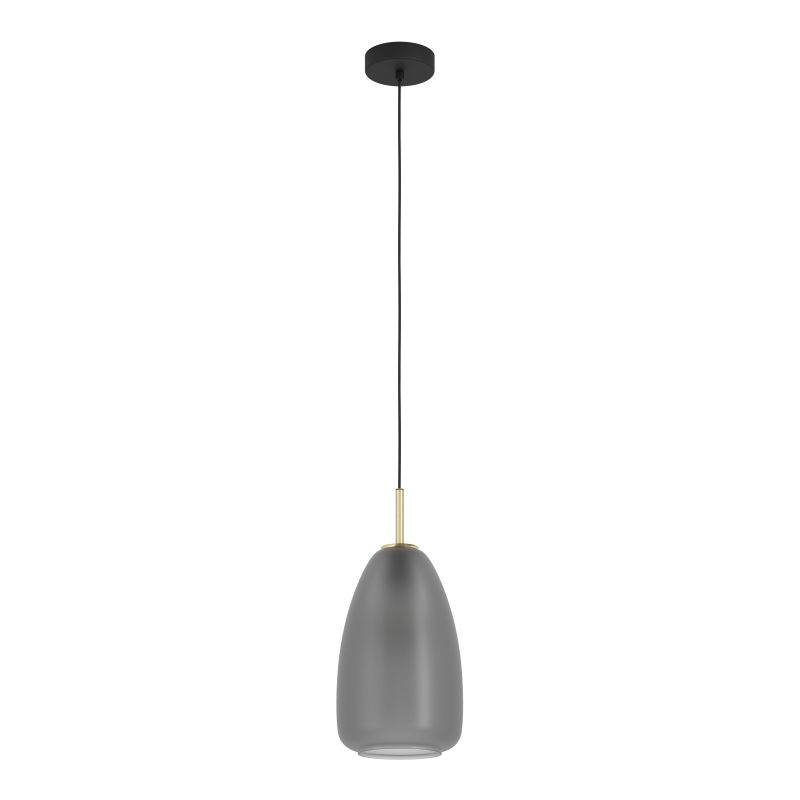 Eglo-900506 - Alobrase - Black & Brushed Brass Pendant with Grey Satin Glass