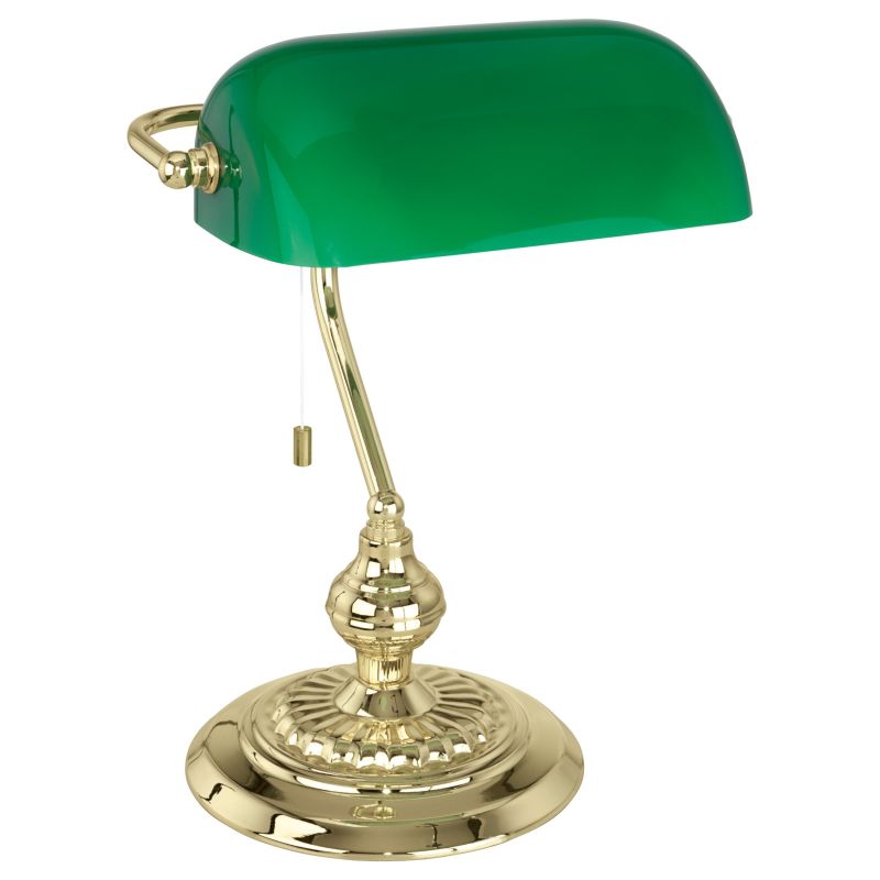 Eglo-90967 - Banker - Brass Banker Lamp with Green Glass