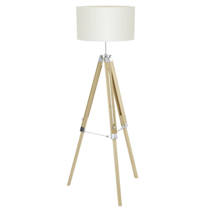 Eglo-94324 - Lantada - Beige & Wood with Chrome Tripod Floor Lamp