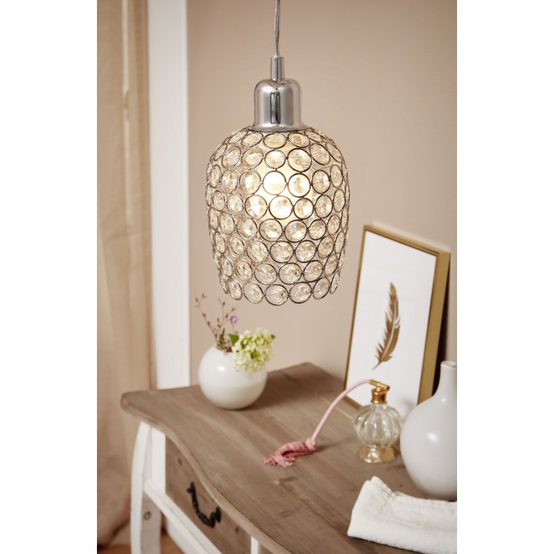 Ceiling Lights - Bonares 1 - Crystal & Polished Chrome Single Pendant Eglo-94896 - Bonares 1 - Crystal & Polished Chrome Single Pendant