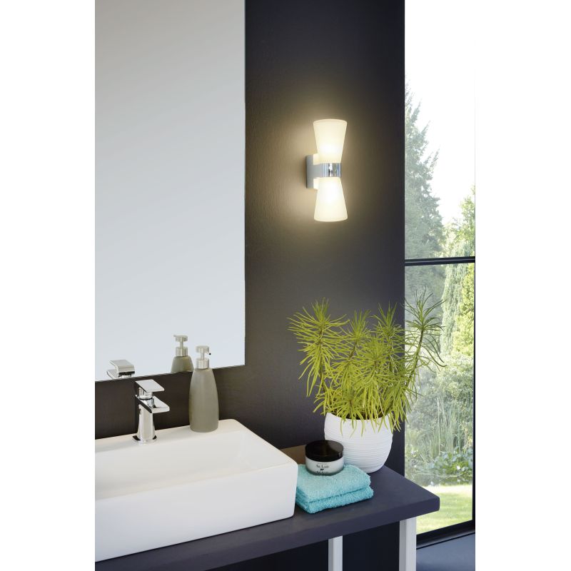 Bathroom Lights - Cailin - Bathroom White Glass & Chrome Wall Lamp Eglo-94989 - Cailin - Bathroom White Glass & Chrome Wall Lamp