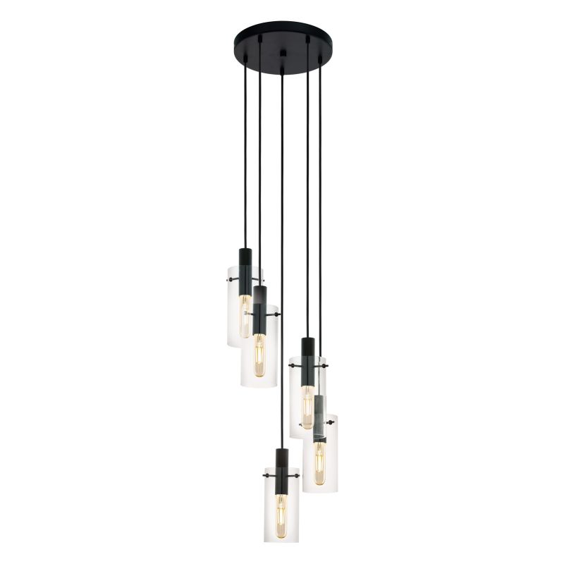 Eglo-97368 - Montefino - Clear Glass with Black 5 Light Cluster