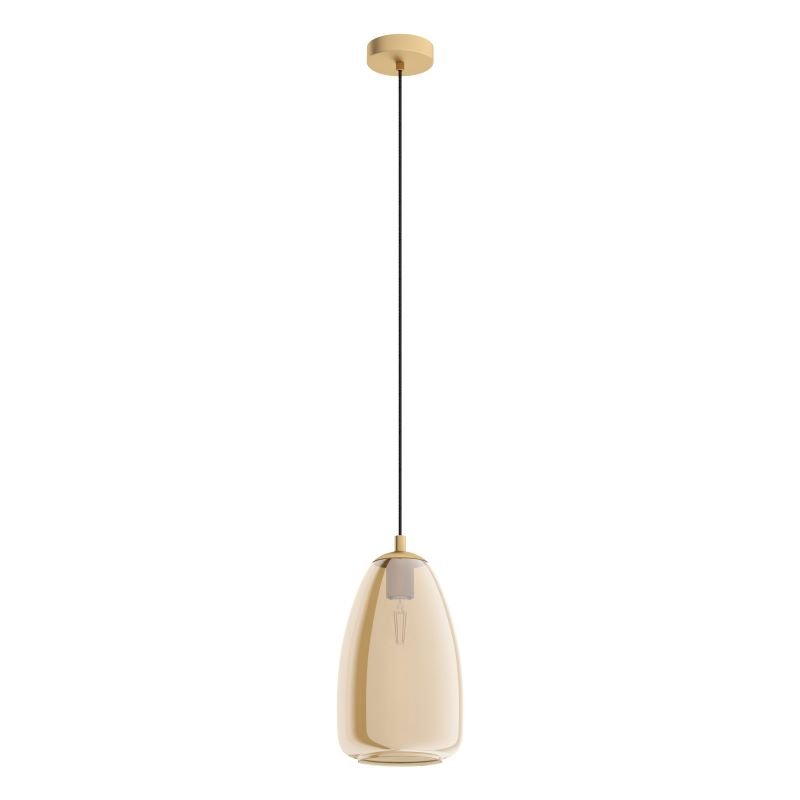 Ceiling Lights - Alobrase - Amber Glass with Brushed Gold Small Pendant Eglo-98648 - Alobrase - Amber Glass with Brushed Gold Small Pendant