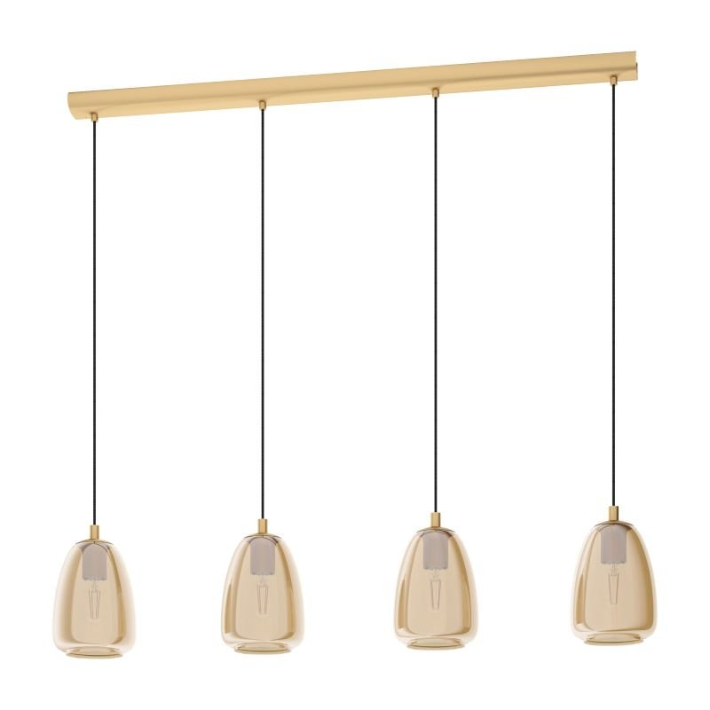 Kitchen Lights - Alobrase - Amber Glass & Brushed Gold 4 Light over Island Fitting Eglo-98649 - Alobrase - Amber Glass & Brushed Gold 4 Light over Island Fitting