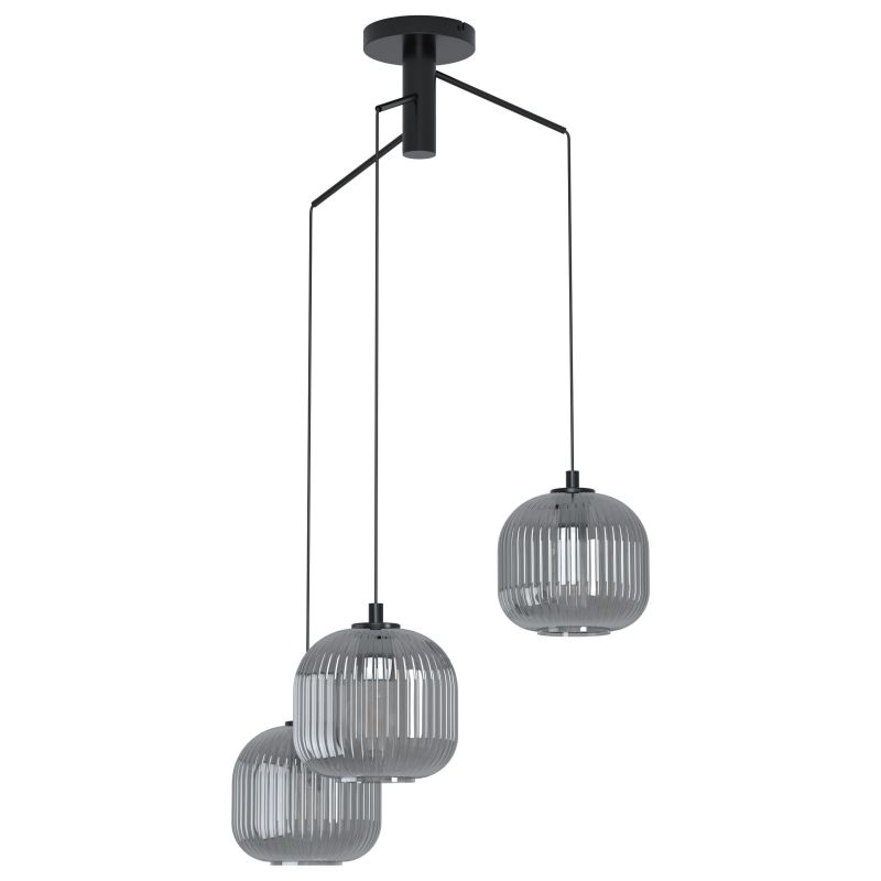 Ceiling Lights - Mantunalle 1 - Smoky Ribbon Glass with Black Cluster Fitting Eglo-99373 - Mantunalle 1 - Smoky Ribbon Glass with Black Cluster Fitting