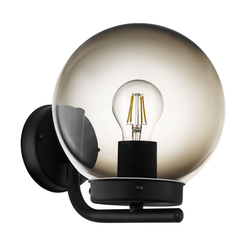 Eglo-99586 - Taverna - Outdoor Smoky Globe & Black Wall Lamp