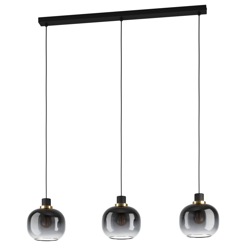 Eglo-99617 - Oilella - Black, Gray, Clear Glass with Black 3 Light over Island Fitting
