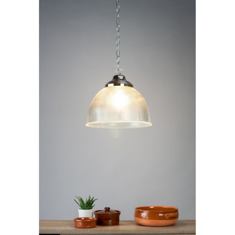 Dar_Vol3-EDN0108 - Edna - Clear Ribbed Glass & Polished Chrome Pendant